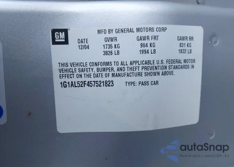 2005 Chevrolet Cobalt Ls z USA, uszkodzony, nr VIN 1G1AL52F457521823